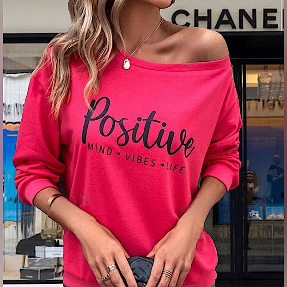 Lavishly Paris Tops - POSITIVE VIBES Drop Shoulder Sweatshirt.